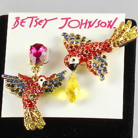 Betsey Johnson Jewelry - BETSEY JOHNSON tropical parrot EARRINGS rhinestone